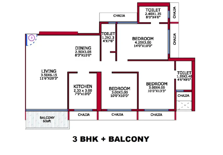 3 BHK - 1780 sq.ft
